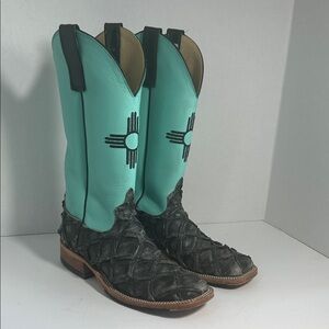 Anderson Bean Big Bass Arapaima & Turquoise Cowgirl Boots - Size 7.5 B